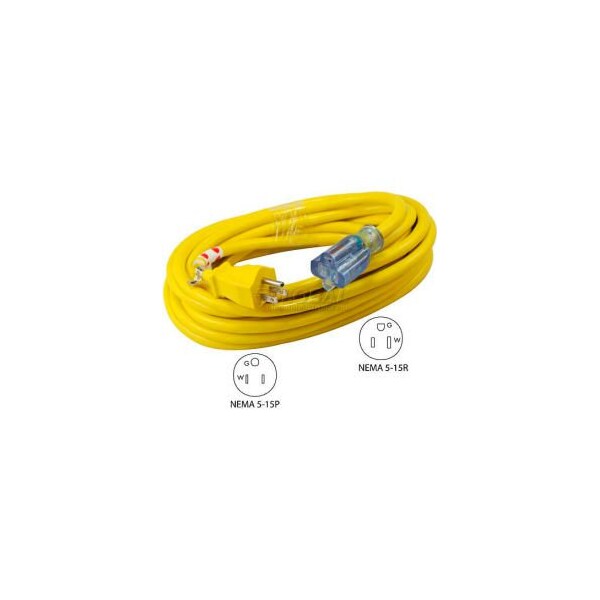 Conntek SJTW Extension Cord, 12 AWG, Outdoor, 12/3, 1 Outlets, 5-15R, Yellow, 5-15P, 100 ft 20251-100 - main